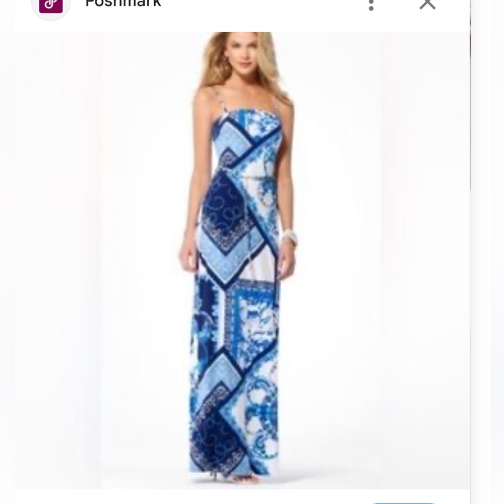 Cache Blue & White Strapless Maxi Dress